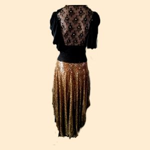 Glam party dress hand sewn beaded bodice with lace back sz small